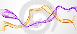 Vector abstract background with mutual wave of flowing particles, smooth curve double shape lines, particle array flow. 3d shape