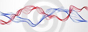 Vector abstract background with mutual wave of flowing particles, smooth curve double shape lines, particle array flow. 3d shape