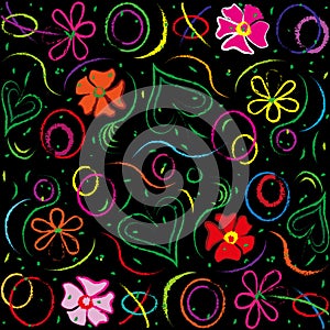 Vector abstract multicolored background seamless floral pattern with flowers, wrapping paper.