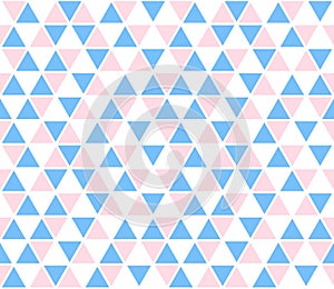 Vector abstract background, seamless pattern. Blue pink white triangle shapes texture. Kids geometric mosaic pattern