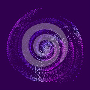 Vector abstract background with top view violet spiral in dotwork style. Abstract dotted swirl in Ultra violet colors.
