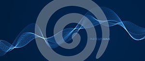 Vector abstract background with wave of flowing particles over dark, smooth curve shape lines, particle array flow. 3d shape