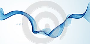 Vector abstract background with wave of flowing particles, smooth curve shape lines, particle array flow. 3d shape dots blended