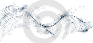 Vector abstract background with wave of flowing particles, smooth curve shape lines, particle array flow. 3d shape dots blended