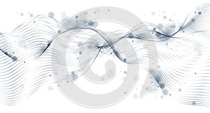 Vector abstract background with wave of flowing particles, smooth curve shape lines, particle array flow. 3d shape dots blended
