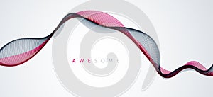 Vector abstract background with wave of flowing particles, smooth curve shape lines, particle array flow. 3d shape dots blended