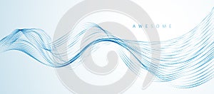 Vector abstract background with wave of flowing particles, smooth curve shape lines, particle array flow. 3d shape dots blended