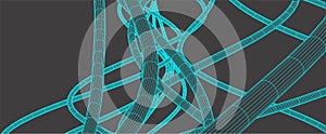 Vector abstract background with a wireframe dynamic waves, line and particles