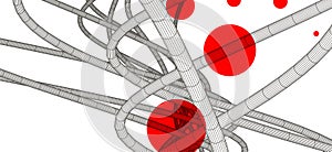 Vector abstract background with a wireframe dynamic waves, line and particles