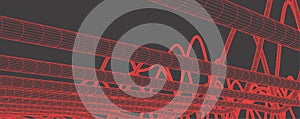 Vector abstract background with a wireframe dynamic waves, line and particles