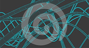 Vector abstract background with a wireframe dynamic waves, line and particles