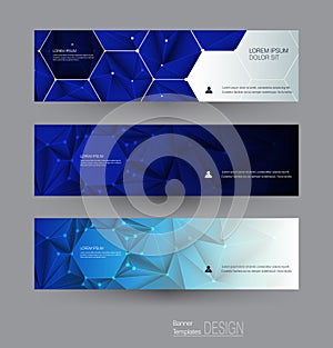 Vector abstract banners set with polygonal, Triangle pattern shape and molecule structure