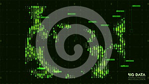 Vector abstract big data visualization. Blue flow of data as numbers strings. Information code representation