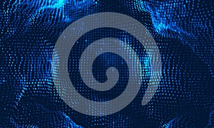Vector abstract big data visualization. Blue glowing data flow as binary numbers. Computer code representation.