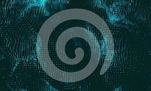 Vector abstract big data visualization. Cyan glowing data flow as binary numbers. Computer code representation.
