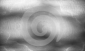 Vector abstract big data visualization. Grayscale glowing data flow as binary numbers. Computer code representation