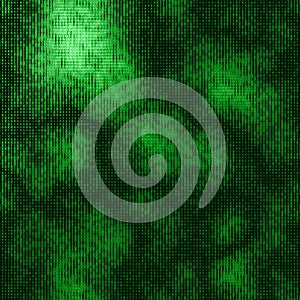 Vector abstract big data visualization. Green data flow as binary numbers strings. Computer code representation.