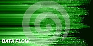 Vector abstract big data visualization. Green flow of data as numbers strings. Information code representation.