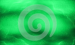 Vector abstract big data visualization. Green glowing data flow as binary numbers. Computer code representation