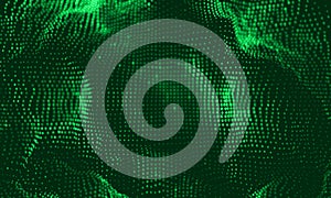 Vector abstract big data visualization. Green glowing data flow as binary numbers. Computer code representation