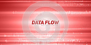 Vector abstract big data visualization. Red flow of data as numbers strings. Information code representation.