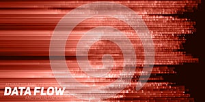 Vector abstract big data visualization. Red flow of data as numbers strings. Information code representation.