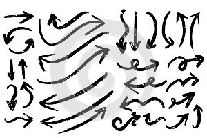 Vector abstract black hand drawn arrows set.Illustration of Grunge Sketch Handmade Vector Arrow Set.Arrow grunge vector.