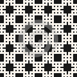 Vector abstract black and white geometric seamless pattern with squares, pixels