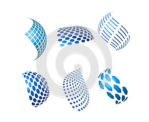 Vector abstract blue business and technology logos icons, grids, squares, circles patterns photo