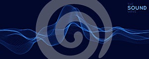 Vector abstract blue digital equalizer with shallow depth of field effect. Vector of sound wave. Glowing points. Signal