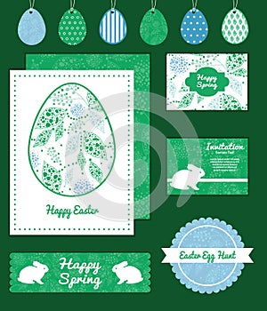 Vector abstract blue and green leaves set of