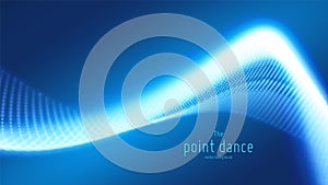 Vector abstract blue particle wave, points array, shallow depth of field. Futuristic illustration. Technology digital
