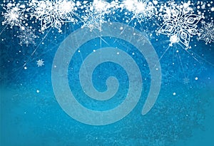 Vector abstract, blue, snowflake background.