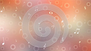 Vector Abstract Blurry Music Symbols, Bubbles and Wavy Staves in Orange and Pink Gradient Background