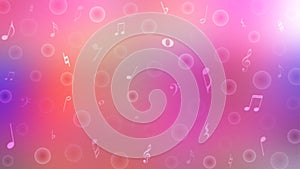 Vector Abstract Blurry Music Symbols, Bubbles and Wavy Staves in Purple and Pink Gradient Background