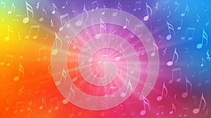 Vector Abstract Bright Light Beams and Music Notes Blast in Colorful Gradient Background