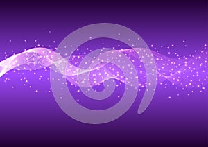 Vector Abstract Bright Wavy Lines and Glitters in Purple Gradient Background