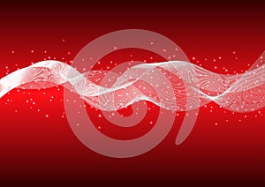 Vector Abstract Bright Wavy Lines and Glitters in Red Gradient Background