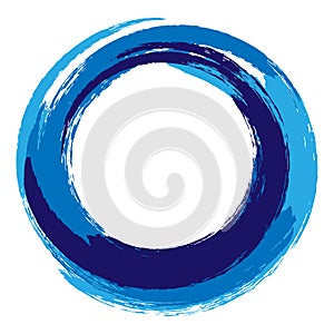 Vector abstract circle painted with blue paint brushes, round frame.