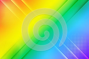 Vector Abstract Circles, Diagonal Lines and Halftone Dots Pattern in Colorful Gradient Background