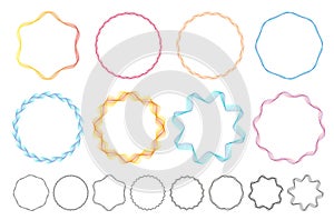 Vector abstract circles set. Colorful rainbow wavy Lines in round frames