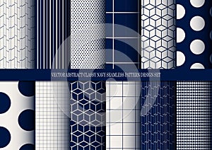 Vector abstract classy navy seamless pattern set