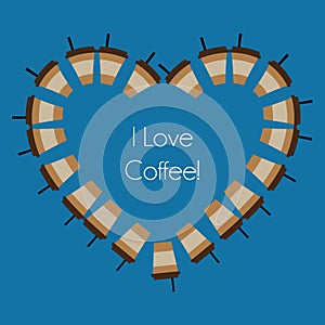 Vector abstract coffee cups shaping a heart