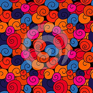Vector abstract colored hand drawn seamless pattern with spirals