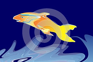 Vector Abstract colorful fish with blue waves background