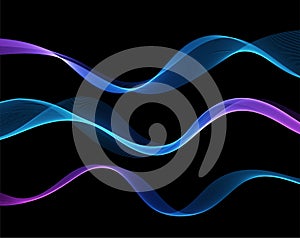 Vector abstract colorful flowing wave lines isolated on black background. Design element for technology, science, music