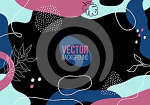 Vector abstract colorful pattern background with lines, plants and dots. Modern liquid splashes of geometric shapes