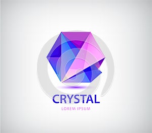 Vector abstract crystal origami logo, facet 3d purple shape, polygonal