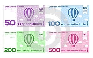 Vector Abstract Cute Color Banknote Templates Set