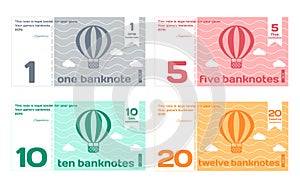 Vector Abstract Cute Color Banknote Templates Set